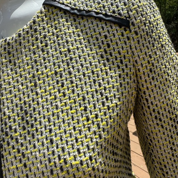 Juicy Couture Yellow/Green Tweed Jacket front zip faux leather trim size small - Picture 4 of 13